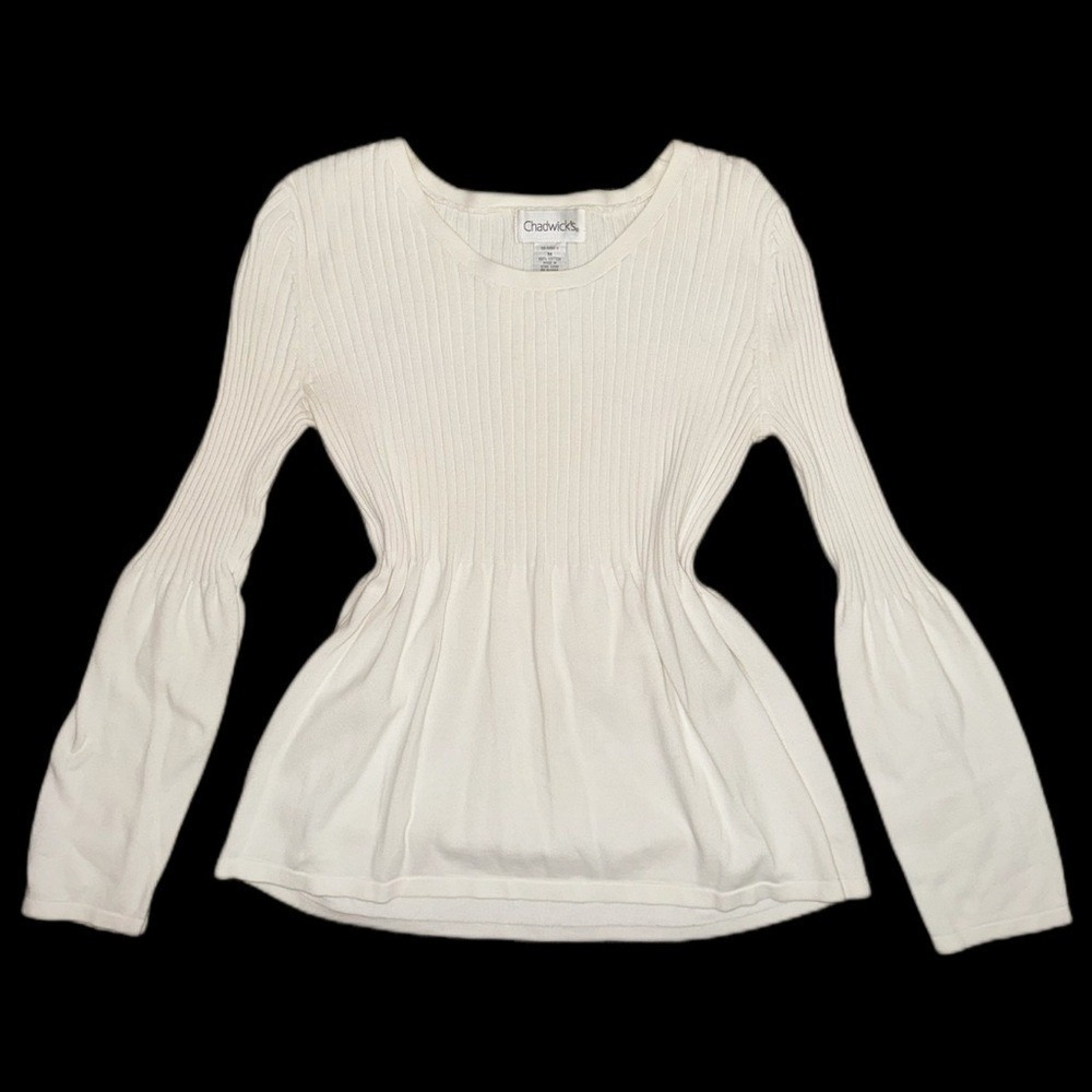 Chadwick's Ribbed Babydoll 100% Cotton White Blouse Women's Size Medium VTG 98